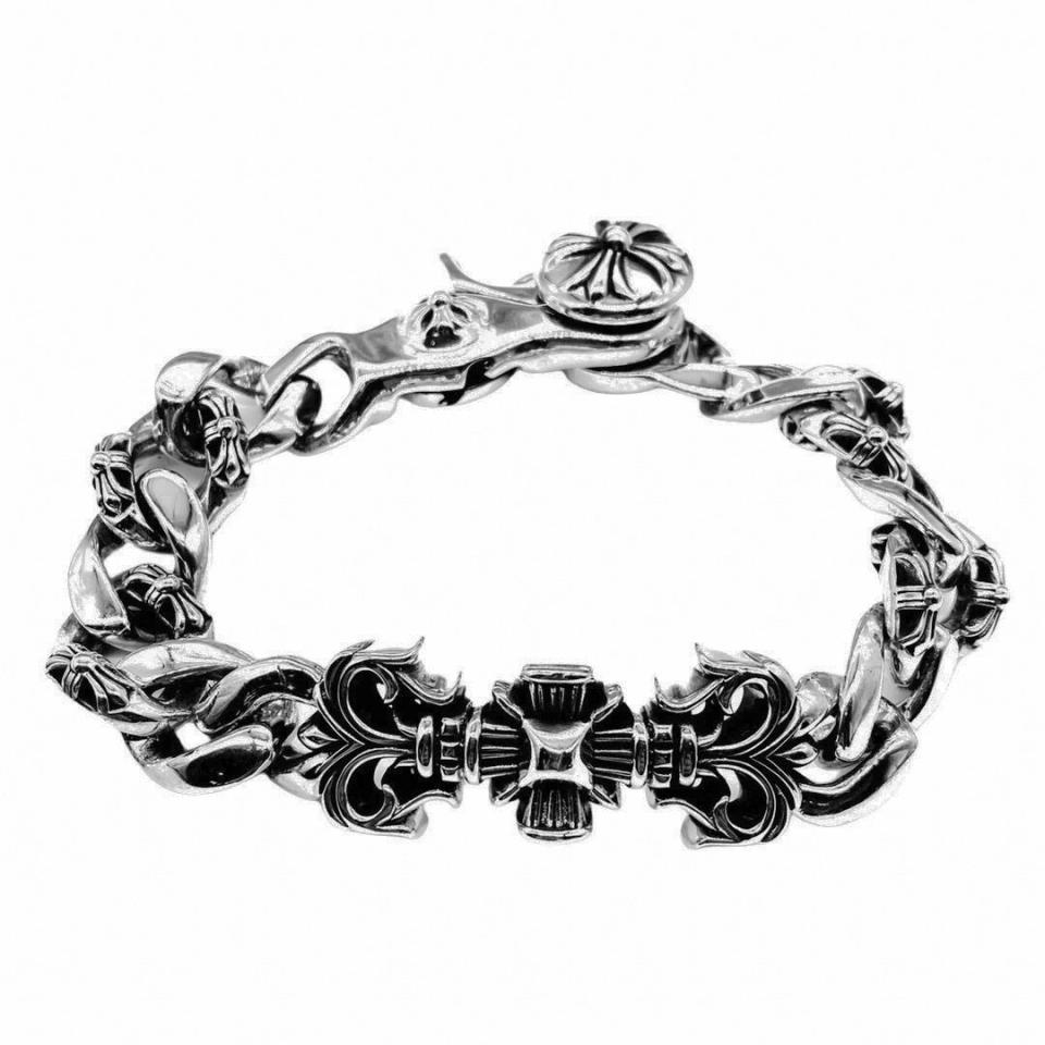 Filigree Square Cross Fancy Chain Link Clip Silver Bracelet