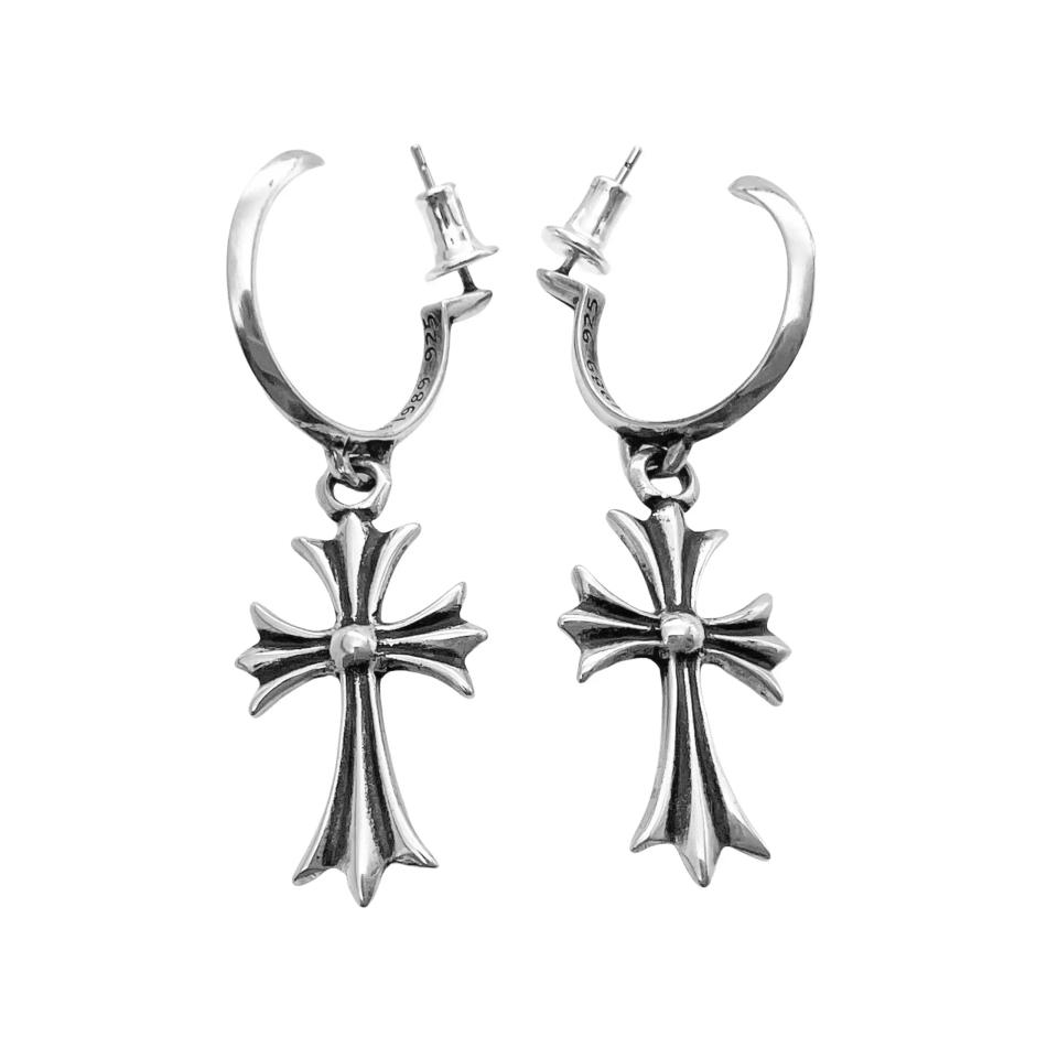 Tiny CH Cross Hoop Earrings 925 silver