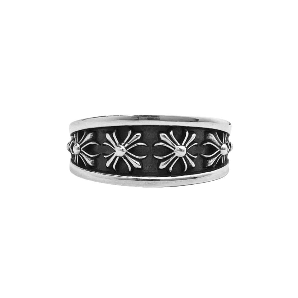 Narrow V-Band CH Plus Silver Cross Ring