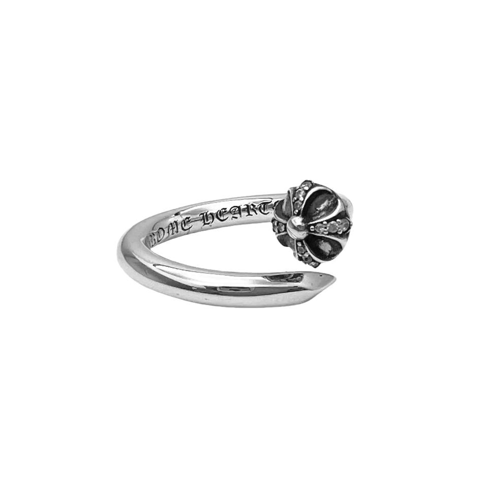 Nail Cross Ball Ring Silver With Diamond