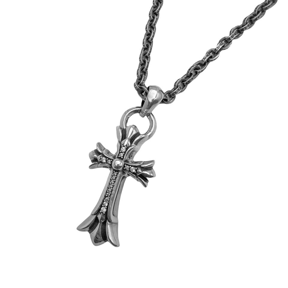 Diamond Double Cross Necklace Large