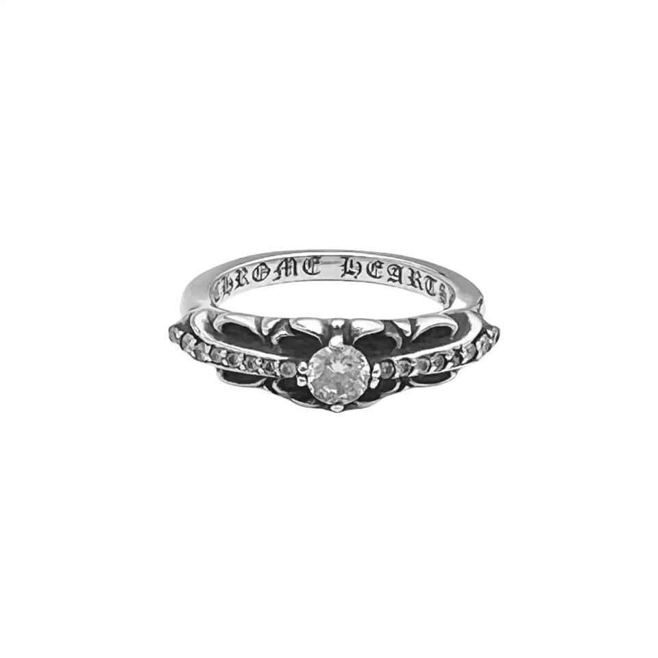 Classic Floral Cross Pave Diamond Ring 