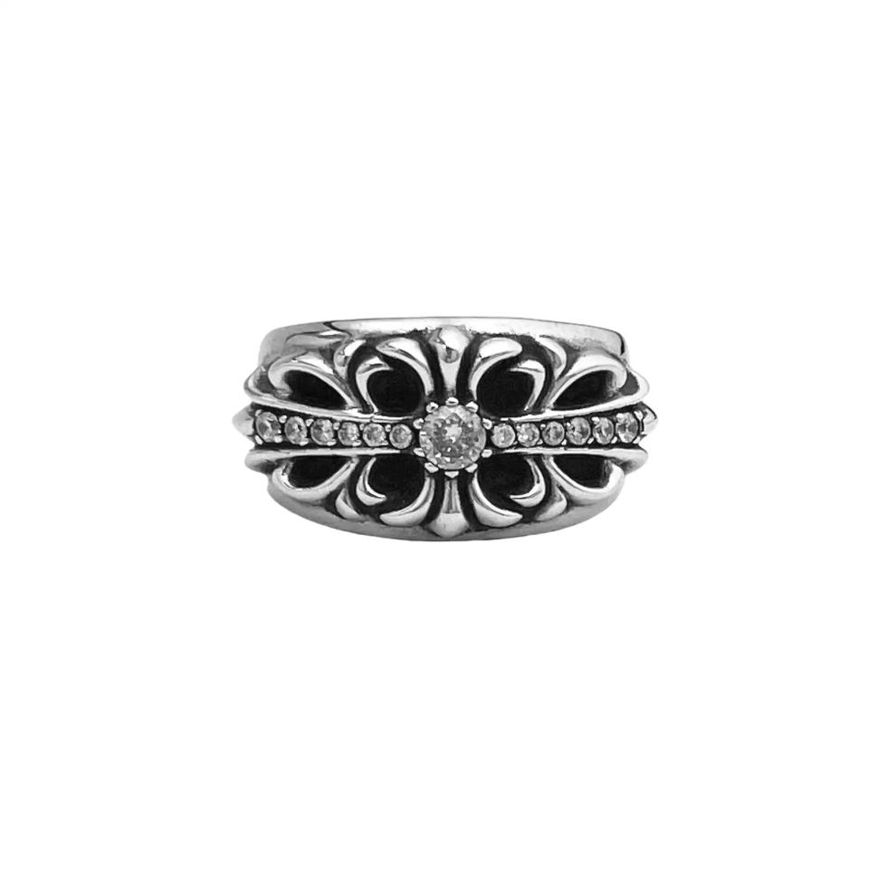 Baby Classic Floral Cross Pave Diamond Ring