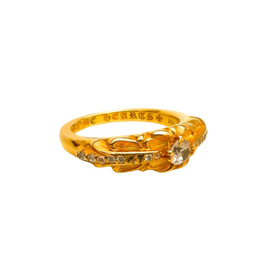 Baby Classic Floral Cross Yellow Silver Gold Plated Diamond Ring