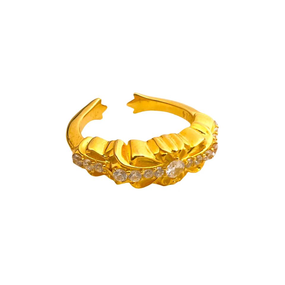 Baby Classic Floral Cross Yellow Silver Gold Plated Diamond Ring