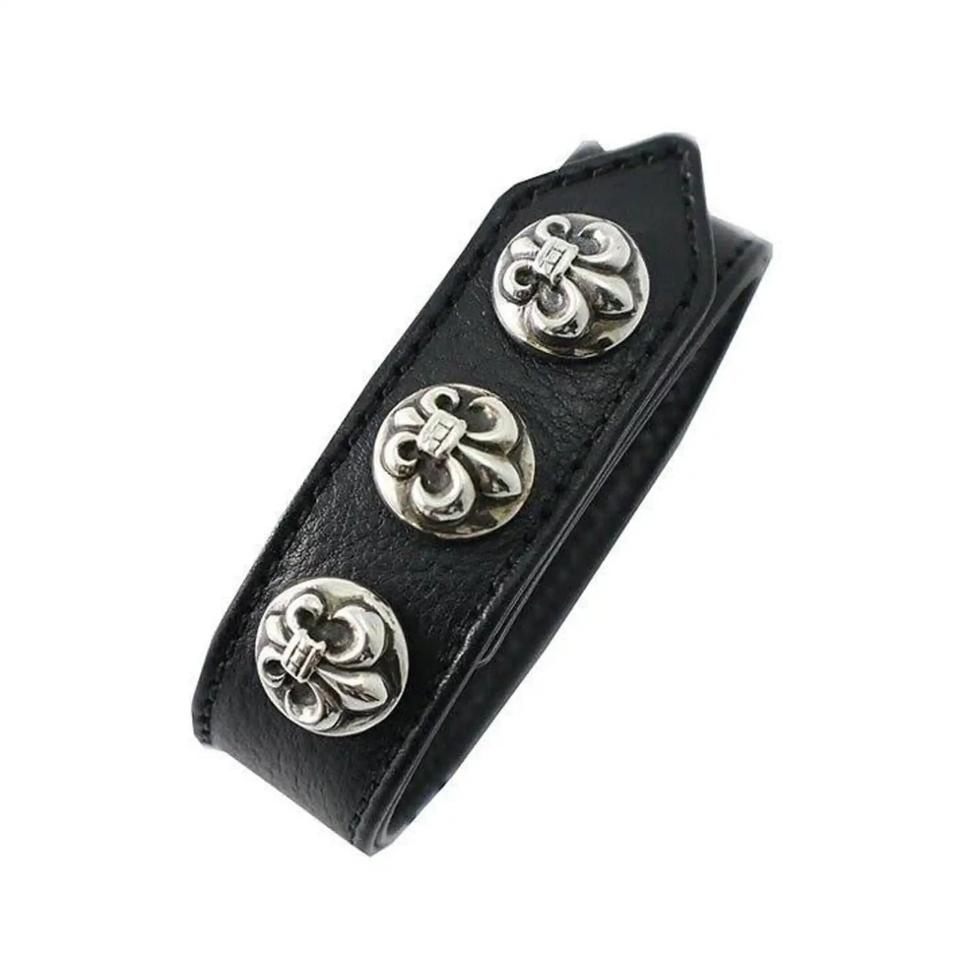 Fleur Ball Black Leather Bracelet