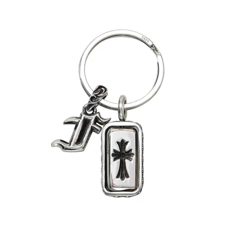 Flip Dagger Cross Pendant Silver Keychain