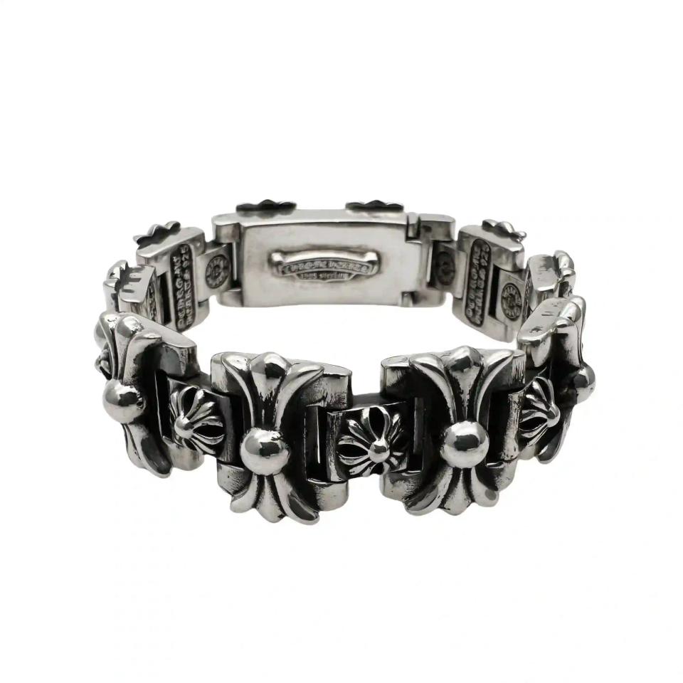 Double Fleur de Lis Link Bracelet 925 Silver