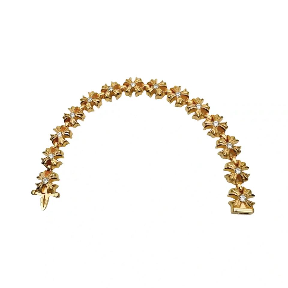 Cross Chain with Diamond Gold-plated Silver Bracelet