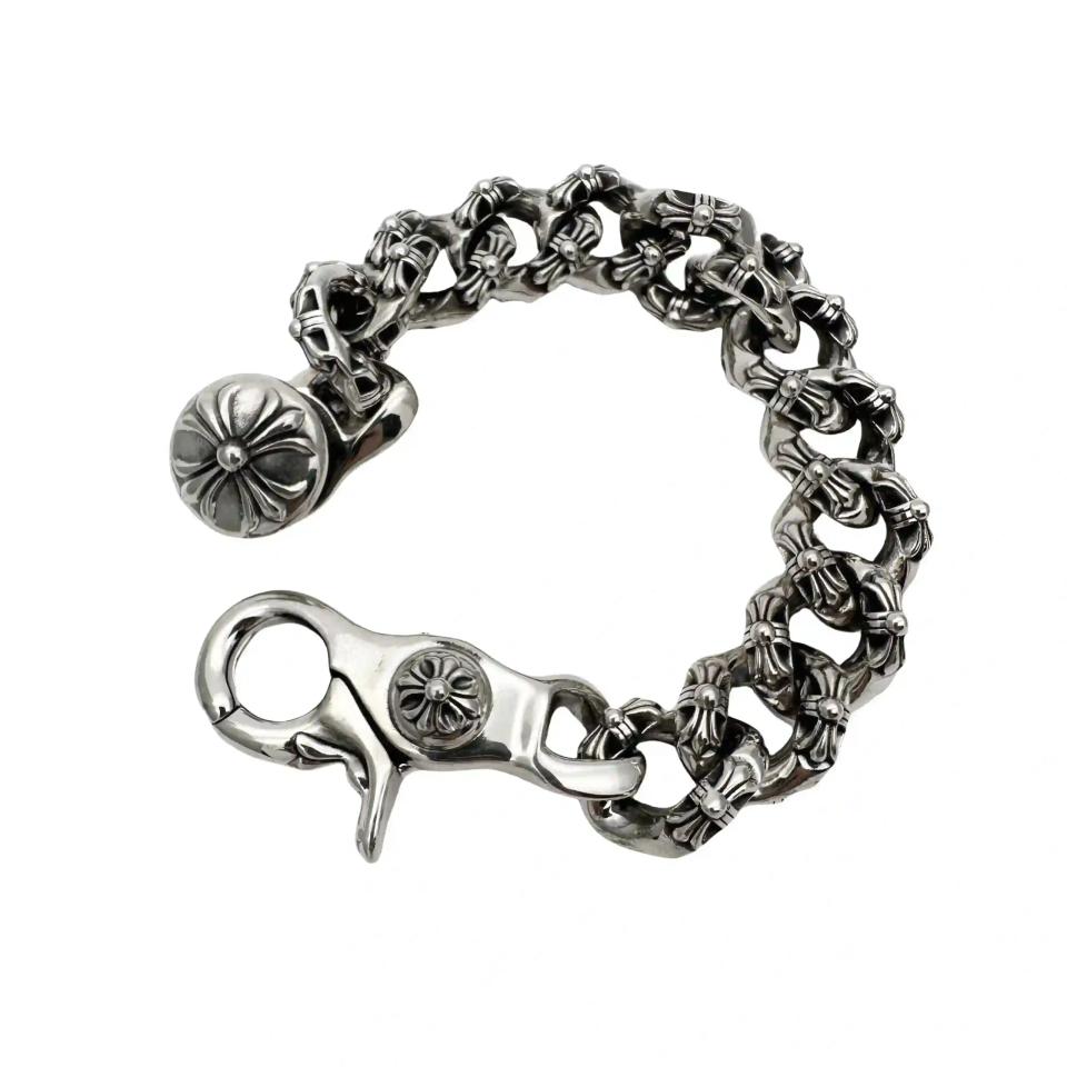 Extra Fancy Chain Cuabn Link Lobster Clasp Silver Bracelet