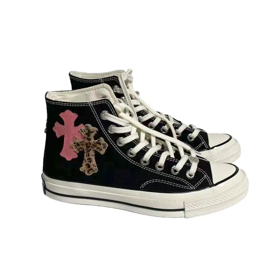 Black Converse x CH Canvas High Tops Pink leopard cross