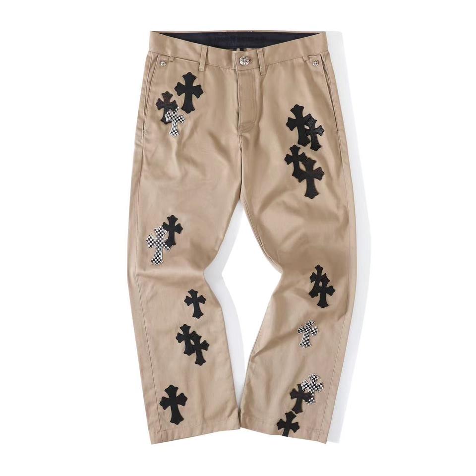 CH Khaki Black Leather Checkerboard Cargo Casual Pants